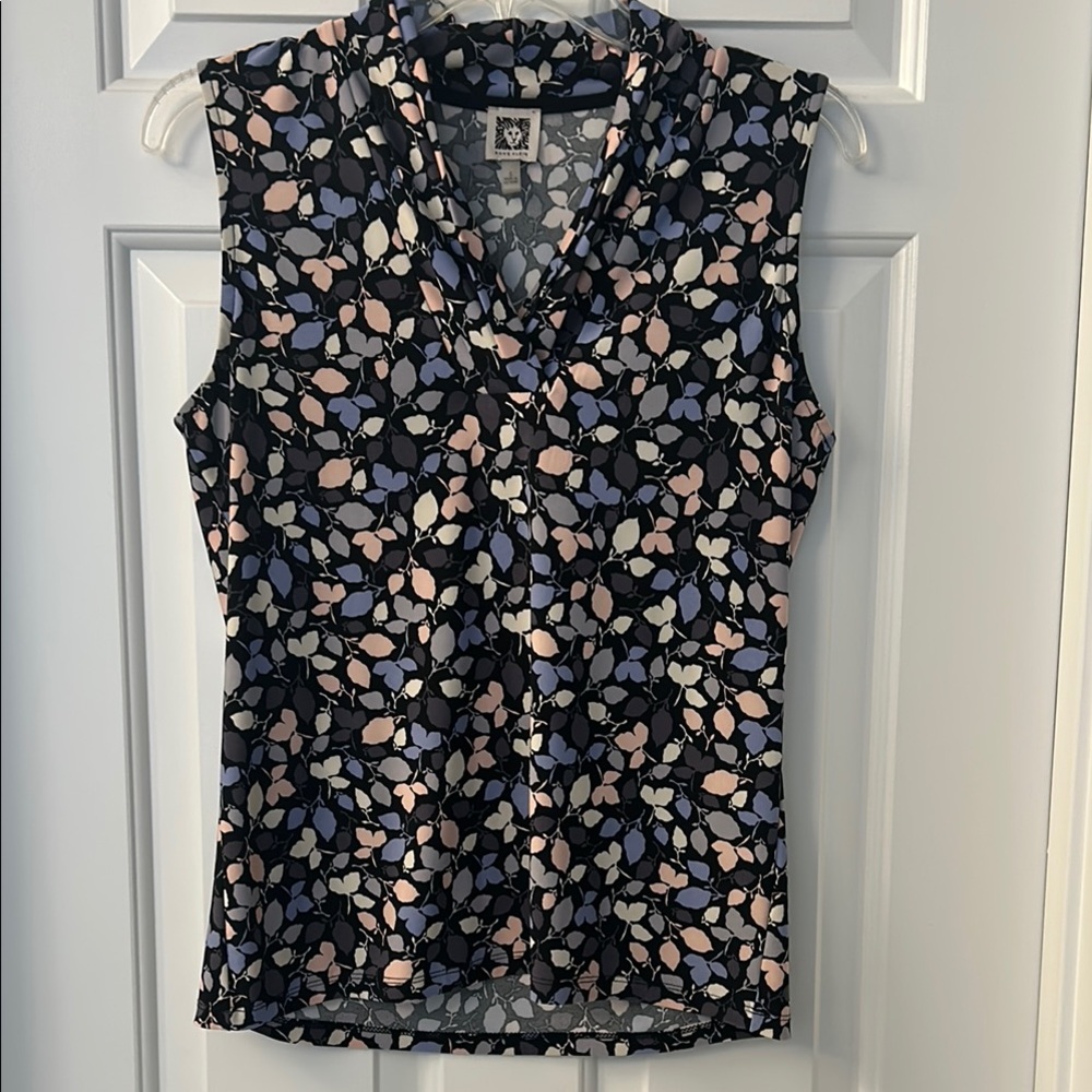 Anne Klein Pink and Black Floral Blouse